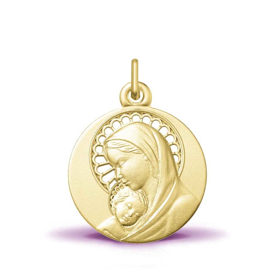 Médaille Vierge à l'enfant ajourée auréolée